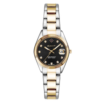 Γυναικείο ρολόι Gant Sussex Mini Stones G181018 με δίχρωμο ασημί-χρυσό ατσάλινο μπρασελέ και μαύρο καντράν 28mm με ζιργκόν.